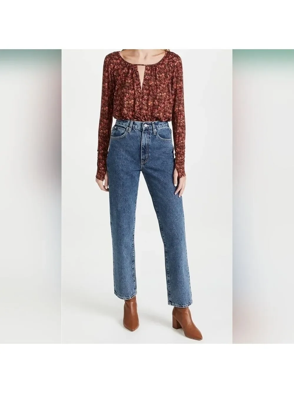 FREE PEOPLE SIZE XS FALL‎ TOP FLORAL KAYA PRINTED THONG BODYSUIT CHOCOLATE